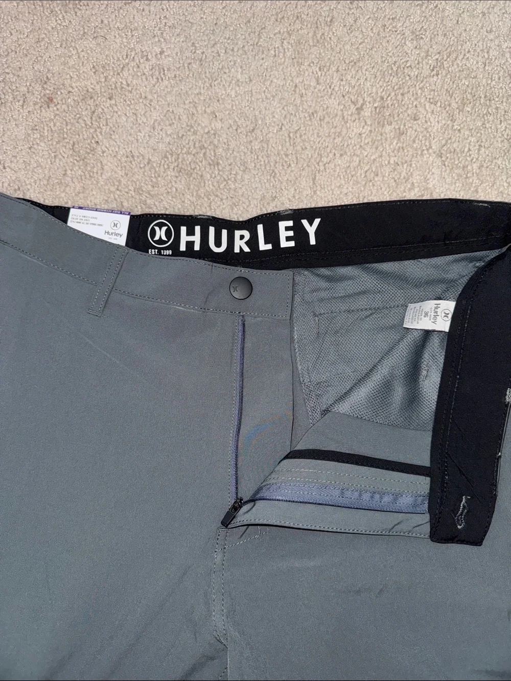 Hurley All Day Hybrid Short Charcoal Gray Stretch Quick Dry Men's 36 NWT